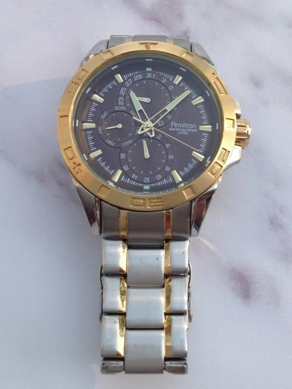 Armitron Chronograph 6P27 Brown Face, Gold Silver Wristwatch For Man or Woman